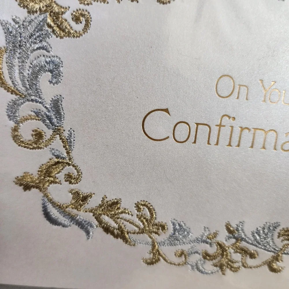 Papyrus Confirmation Greeting Card Embroidered Gold Foil Filigree Religious New